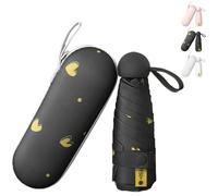 LaresDay Ombrello con motivo a cuore - Mini ombrello compatto con custodia protettiva, leggero e portatile per donne e uomini (piccolo, carino, elegante), Nero , 20 cm (geschlossen)