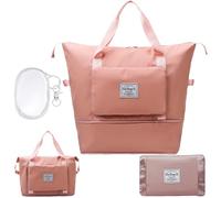 LaresDay Set da viaggio Big Bag: una grande borsa sportiva e borsa cosmetica trasparente per uomo e donna, pieghevole, impermeabile con scomparto per scarpe, ideale per viaggi, palestra, Colore: rosa