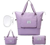 LaresDay Set da viaggio Big Bag: una grande borsa sportiva e borsa cosmetica trasparente per uomo e donna, pieghevole, impermeabile con scomparto per scarpe, ideale per viaggi, palestra, Lilla