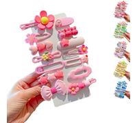 LaresDay Simpatici fermagli per capelli per ragazze - 14 pezzi con fiori, frutta e animali - clip in metallo antiscivolo (rosa)