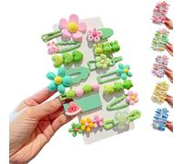 LaresDay Simpatici fermagli per capelli per ragazze, 14 pezzi, con fiori, frutta e animali, clip in metallo antiscivolo (verde)