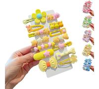 LaresDay Simpatici fermagli per capelli per ragazze, 14 pezzi, con fiori, frutta e animali, clip in metallo antiscivolo (giallo)