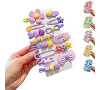 LaresDay Simpatici fermagli per capelli per ragazze, 14 pezzi, con fiori, frutta e animali, clip in metallo antiscivolo (viola)