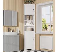 LARFOEK Armadio da bagno alto con 3 scomparti aperti e 2 ante, ripiani regolabili, 36,5 x 24,5 x 170 cm, bianco