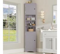 LARFOEK Armadio da bagno alto con 3 scomparti aperti e 2 ante, ripiani regolabili, mobili da bagno, 36,5 x 24,5 x 170 cm, grigio (grigio)