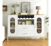 LARFOEK Credenza con 2 cassetti e 2 ante, credenza con scaffale per vino, cassettiera a buffet, armadietto multiuso per cucina, sala da pranzo, soggiorno, 120 x 38 x 90 cm, colore bianco