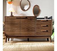 LARFOEK Credenza con 3 cassetti e 2 ante, 120 cm di larghezza, con ripiano aperto, armadio buffet, armadio da cucina per soggiorno, 120 x 40 x 77 cm