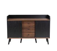 LARFOEK Credenza mobile con tre cassetti, moderno armadio da cucina, colore legno, cassettiera con 3 cassetti e 2 ante, credenza buffet cucina per cucina, soggiorno, corridoio e sala da pranzo (nero)