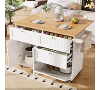 LARFOEK Isola da cucina su ruote, carrello da cucina con piano di lavoro pieghevole, armadio da cucina con 3 cassetti e 3 ante, carrello da portata con armadietto e porta asciugamani, 133 x 37,3 (70