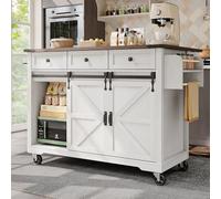 LARFOEK Isola della cucina su ruote, carrello da cucina con 2 ante scorrevoli e 3 cassetti, armadio da cucina con piano di lavoro pieghevole, carrello da portata con porta asciugamani e portaspezie
