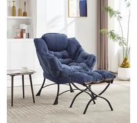 LARFOEK Lazy Chair - Poltrona lounge moderna con braccioli e tasca laterale, poltrona relax, poltrona da lettura, per camera da letto, studio, balcone, blu navy