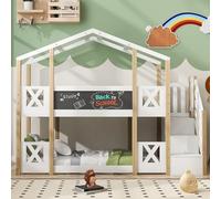 LARFOEK Letto a castello 90 × 200, letto a soppalco con scale e protezione dalle cadute, letto a castello con rete a doghe, design casa sull'albero, letto a soppalco, letto in legno, senza materasso