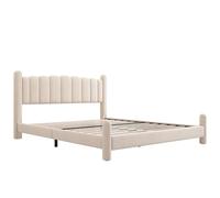 LARFOEK Letto imbottito 180 x 200 cm, letto matrimoniale con testiera, struttura del letto con rete a doghe, elegante testiera a ventaglio, gambe di supporto cilindriche, velluto, beige (180 x 200 cm)