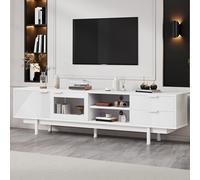 LARFOEK Mobile TV basso con 2 ante e 2 cassetti, mobile TV fino a 80 pollici, tavolo TV per soggiorno, 200 x 40 x 50,5 cm, bianco