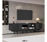 LARFOEK Mobile TV basso con 2 ante e 2 cassetti, mobile TV fino a 80 pollici, tavolo TV per soggiorno, 200 x 40 x 50,5 cm, nero (nero)