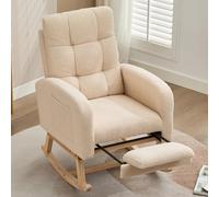 LARFOEK Sedia a dondolo con braccioli, poltrona imbottita con poggiapiedi, morbida e relax, portata fino a 100 kg, per soggiorno, camera da letto, balcone, beige