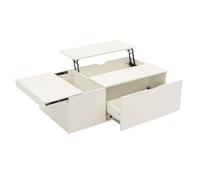 LARFOEK Tavolino da salotto regolabile in altezza, con cassetti e ante scorrevoli, tavolino da caffè con vano nascosto, divano per soggiorno, ufficio, 120 x 65 x 45,5 cm, bianco (A)