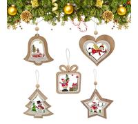 Larfraecy 5Pz Decorazione per albero di Natale,Ciondoli da appendere in legno intagliato con filo,Albero di Natale in legno appeso ornamenti per le vacanze, decorazione di partito