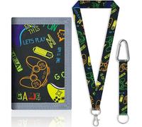 Larfraecy Portafoglio per bambini con cordino per ragazze e ragazzi, portafogli per adolescenti, portamonete a tre pieghe, finestra d'identità, portachiavi, tracolla regolabile, portafoglio in velcro