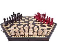 Large 3 Player Chess Set - 54cm Hexagonal Board with Edge Numbers, Brown, White And Red Pieces