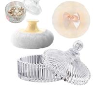 Large Body Powder Puff And Container - Glass Box With Applicator | Glass Powder Container With For Women Face Beauty Setting Wet Dry Makeup Travel Valentine's Day And Others