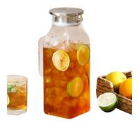 Large Capacity Glass Carafe with Lid - 2 Liter Drink Pitcher, Comfortable Handle Beverage Server, Transparent Storage Kettle, Elegant Tabletop Pouring Container | Family Meals, Summer Refreshments, Ba