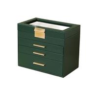 Large Capacity Multi-Layer Drawer Jewelry Box Storage Case For Rings Earrings Necklaces PU Leather Cosmetic Bag per Gioielli e Orecchini(Dark green)