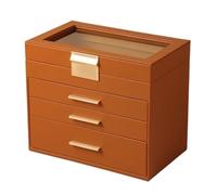 Large Capacity Multi-Layer Drawer Jewelry Box Storage Case For Rings Earrings Necklaces PU Leather Cosmetic Bag per Gioielli e Orecchini(Brown)