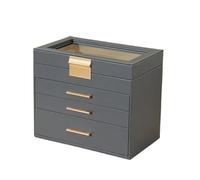 Large Capacity Multi-Layer Drawer Jewelry Box Storage Case For Rings Earrings Necklaces PU Leather Cosmetic Bag per Gioielli e Orecchini(Grey)