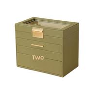 Large Capacity Multi-Layer Drawer Jewelry Box Storage Case For Rings Earrings Necklaces PU Leather Cosmetic Bag per Gioielli e Orecchini(Green)