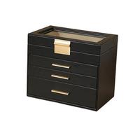 Large Capacity Multi-Layer Drawer Jewelry Box Storage Case For Rings Earrings Necklaces PU Leather Cosmetic Bag per Gioielli e Orecchini(Black)