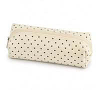 Large Capacity Polka Dot Pencil Case, Canvas Pouch with Zipper (off white) | Foldable soft body, holds thick markers and stationery, simple dotted look, doubles as a makeup organizer