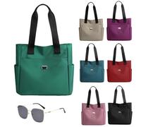 Large Capacity Water Repellent Multi Pocket Nylon Shoulder Bag,Simple Tote Bag For Women,For Work Travel (green)