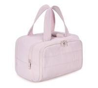 Large Capacity Wide-Open Travel Cosmetic Bag, 4-In-1 Puffy Multi-Functional Humidity Travel Cosmetic Bag, Waterproof Portable Pouch Open Flat Toiletry Bags for Women (Pink)