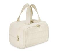 Large Capacity Wide-Open Travel Cosmetic Bag, Cureaway Travel Cosmetic Bag, Camping Toiletry Bags, Dry-And-Wet Separation Waterproof Portable Pouch Open Flat Toiletry Bags (Beige)