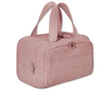 Large Capacity Wide-Open Travel Cosmetic Bag, Cureaway Travel Cosmetic Bag, Camping Toiletry Bags, Dry-And-Wet Separation Waterproof Portable Pouch Open Flat Toiletry Bags (Dark pink)