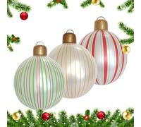 Large Christmas Balls, 15.75 inch Ornament Set for Home Yard, 3 Piece PVC Blow Up Decoration with Striped Design, Inflatable Holiday Balls for Indoor Outdoor Lawn Porch Garden Patio