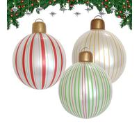 Large Christmas Balls | 15.75inch Christmas Balls Ornaments | 3 Pieces Striped Design PVC Blow Up Decoration for Home Yard Indoor Porch Lawn Outdoor Patio Garden Holiday