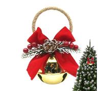 Large Christmas Jingle Bells - Christmas Tree Bells | Rustic Metal Pendant | with Pine Cone Bow Berries Large Bell Christmas Decorations for Home, Entryway, Apartment, Stairs, Windowsill, Doorknob