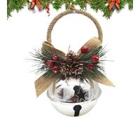 Large Christmas Jingle Bells - Christmas Tree Bells | Rustic Metal Pendant | with Pine Cone Bow Berries Large Bell Christmas Decorations for Home, Entryway, Apartment, Stairs, Windowsill, Doorknob