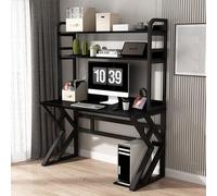 Large Computer Desk with Storage Shelves and Bookshelf Home Office Study Writing Table for PC Laptop Gaming Wooden Desk with nization Solution for Work and Play