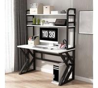 Large Computer Desk with Storage Shelves Home Office Study Writing Table with Bookshelf for PC Laptop Gaming Wooden Workstation Desk with nization Solution