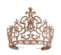 Large Crystal Crown Tiara - European & American Style Headpiece For Pageants & Bridal(Champagne)