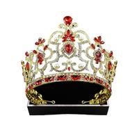 Large Crystal Crown Tiara - European & American Style Headpiece For Pageants & Bridal(Golden red diamond)
