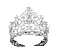 Large Crystal Crown Tiara - European & American Style Headpiece For Pageants & Bridal(Silver)