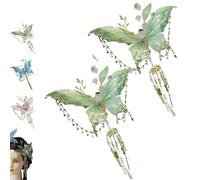 Large Fairy Wing Hair Clips, Butterfly & Beaded Design Hair Claws for Hairstyles, Butterfly Tassel Hairs Clip, for Wedding, Christmas, Cosplay (2*Green)