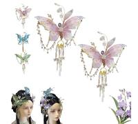Large Fairy Wing Hair Clips with Sparkling 3D Butterfly Beaded Tassel Design, Claw Style Clamp for Women Hairstyles Accessories, Elegant Tear Drop Detailing Secure Hold (2 Pcs Pink)