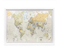 Large Framed Push Pin Classic World Travel Map - Canvas Pin Board White Frame