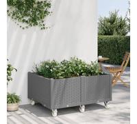 Large Garden Planter with Wheels 100x80x54 cm, Light Gray PP Outdoor Flower Pot for Climbing Plants, Mobile Plant Container for Patio, Terrace, Balcony, Includes Trellis and Brake System