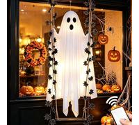 Large Hanging Swing Ghost Outdoor Halloween Decoration with Remote Control | 47/70 Inch Scary Spooky Glowing Flying Ghost,Black Maple Leaf,Cute Large Glowing Ghost Prop For Tree Yard Porch Party